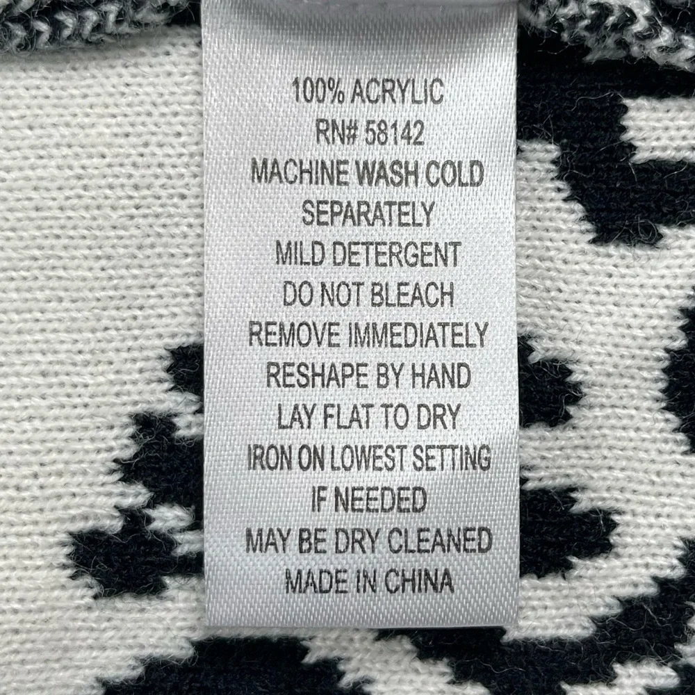 London Times Dress Womens Large Black White‎ Rose Ribbed Knit Sweater Acrylic
